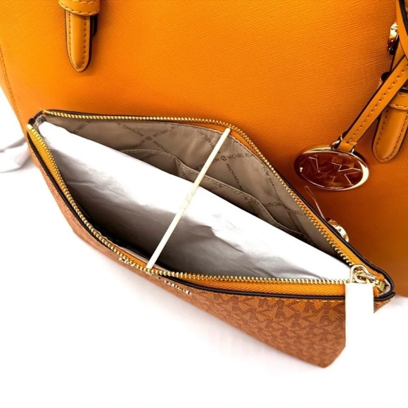 Michael Kors Charlotte LG Tote Bag 3 IN 1 Leather Shoulder Bag Cider - Picture 14 of 15